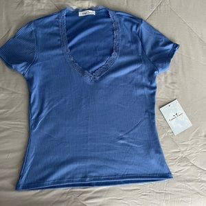 Blue shirt with lace details